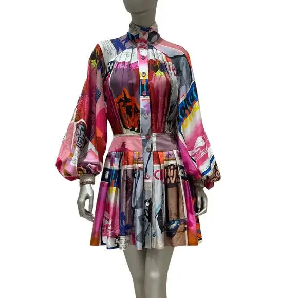 Zimmermann Pink Poster Print Wavelength Mini Dress - Sz 0 - Picture 1 of 6